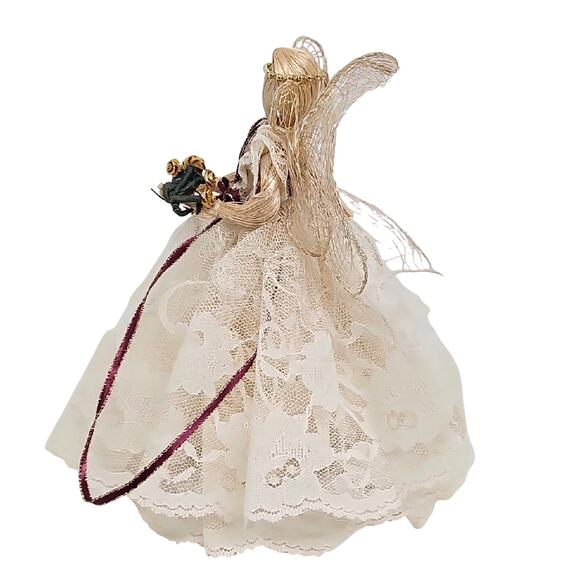 Vintage Cornhusk Lace Mesh Faceless Angel Tree Topper with Gold Accents Decor 8" - Picture 3 of 8